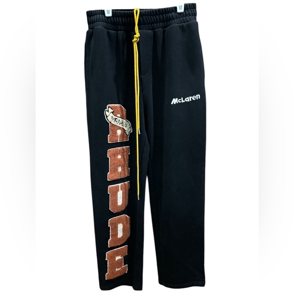 RHUDE-MCLAREN STRAIGHT LEG LOGO -APPLIQUÉD COTTON JERSEY COLLAB JOGGERS SIZE M - Picture 1 of 11